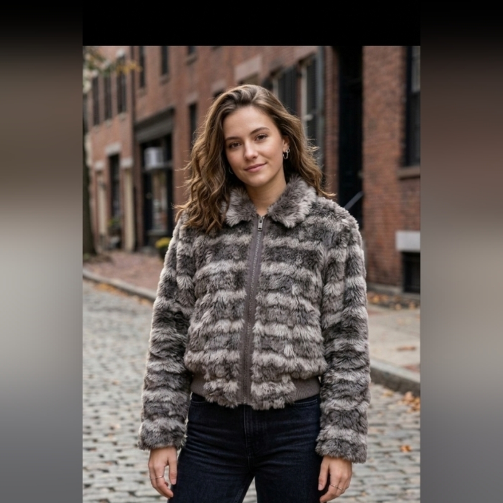 Cherokee Kids Faux Fur Jacket - Brown and Gray